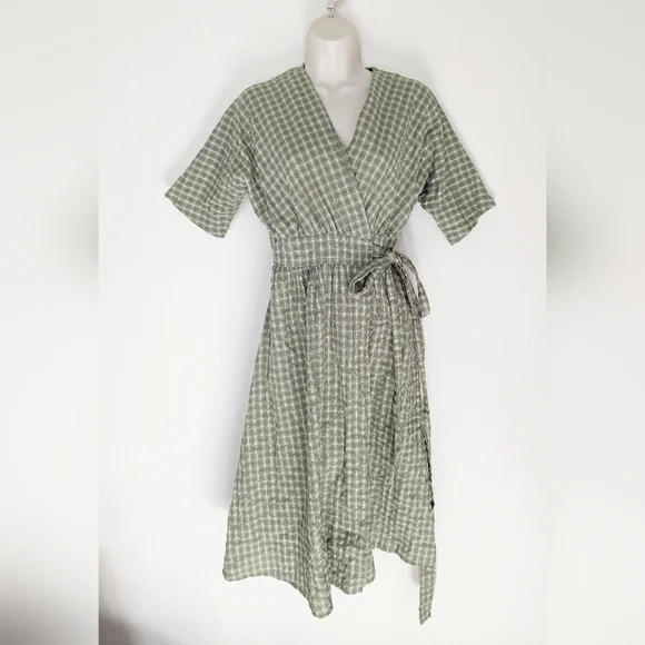 Grace & Chili | Dresses | Grace Chili Green Gingham Plaid Wrap Midi Dress  Medium Modest | Poshmark